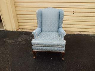 50824 Blue Quality Queen Anne Wing Chair With Arm Covers photo