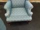 50824 Blue Quality Queen Anne Wing Chair With Arm Covers Post-1950 photo 7