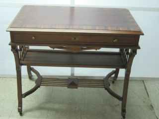 Antique Victorian Circassian Walnut & Ribbon Mahogany Writing Desk Ball & Stick photo