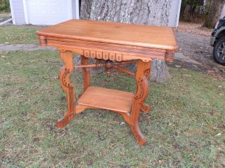Gorgeous Antique Victorian Parlor Table With Carved Detail And Embelishments photo