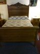 Antique Oak Bed (full Size) Rolling Pin Head And Footboard Ornate Carving Usa 1900-1950 photo 7