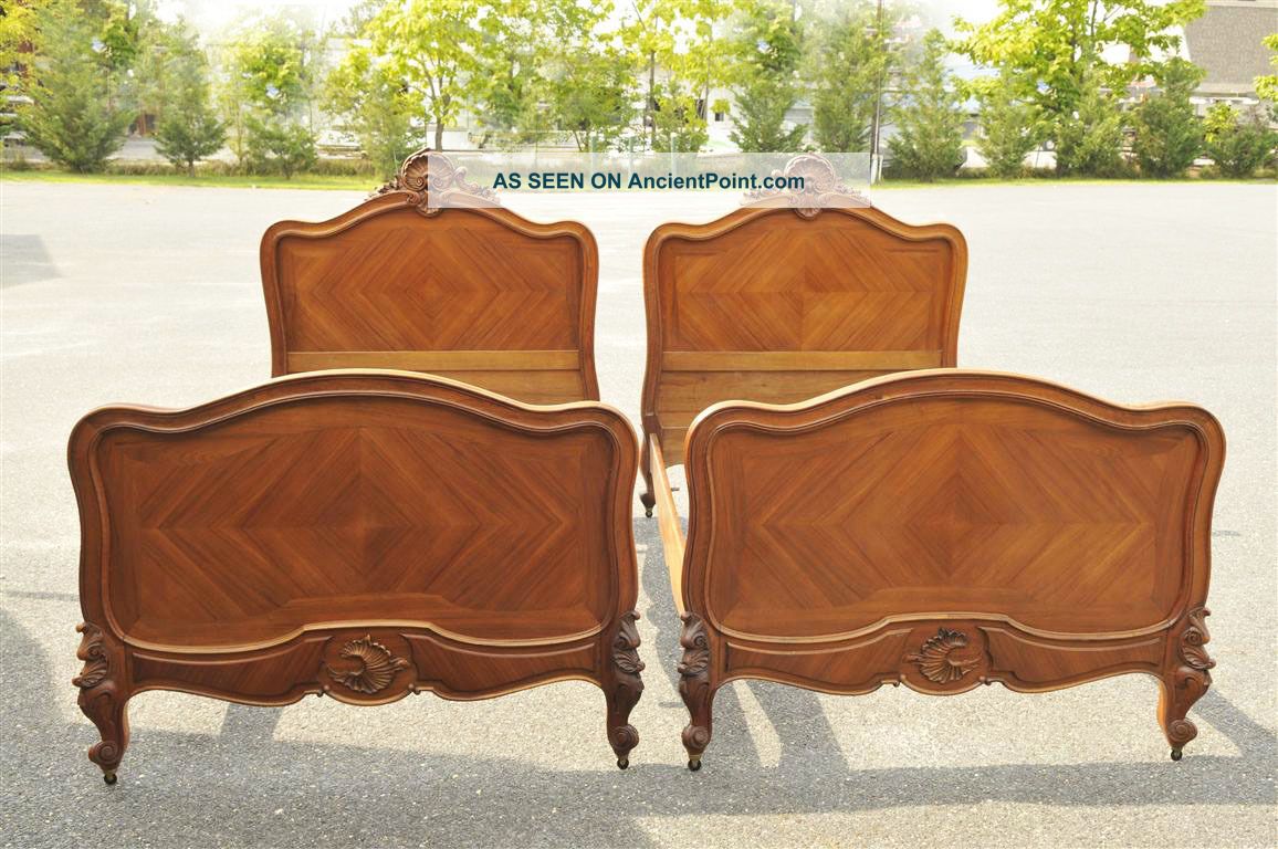 French Louis Xv Beds Matching Pair In Walnut 19th Century 1800-1899 photo
