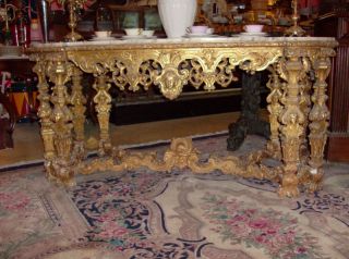 Antique Gold Gilt Marble Top Center Table photo