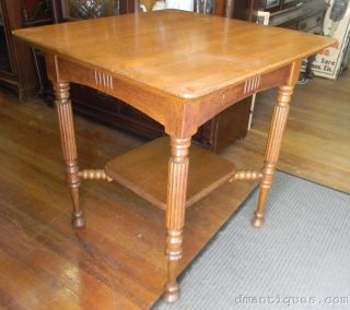 Antique Victorian Decorative Carved Turned Reeded Solid Oak Lamp Center Table photo