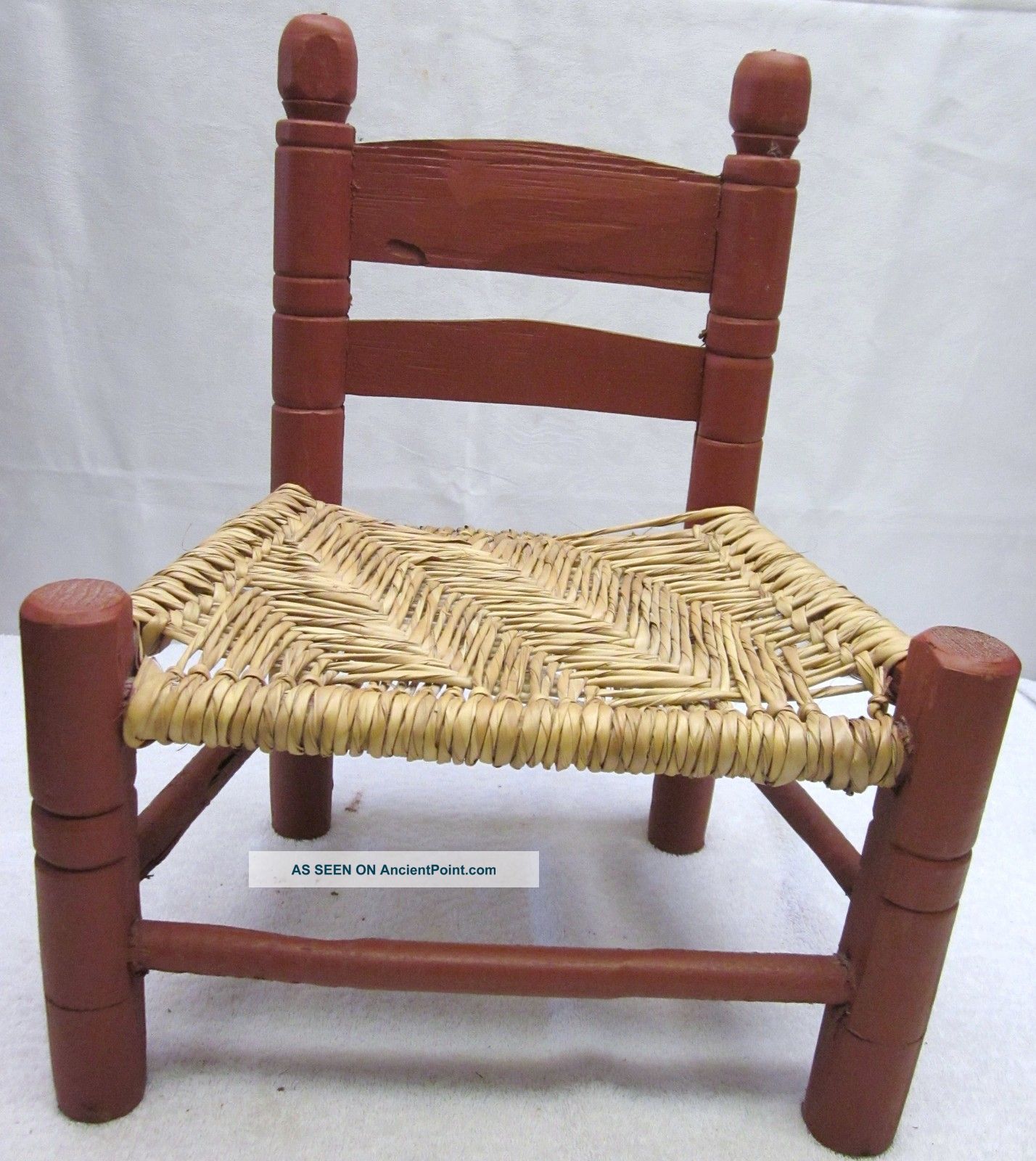 Antique Primitive Country Child Kid Size Vintage Chair Old Rush Seat Solid Wood 1800-1899 photo