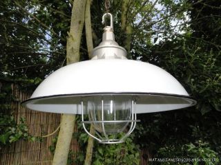 Funky Industrial Style Grey Enamel Ceiling Light Glass Dome Cage Factory Lamp photo