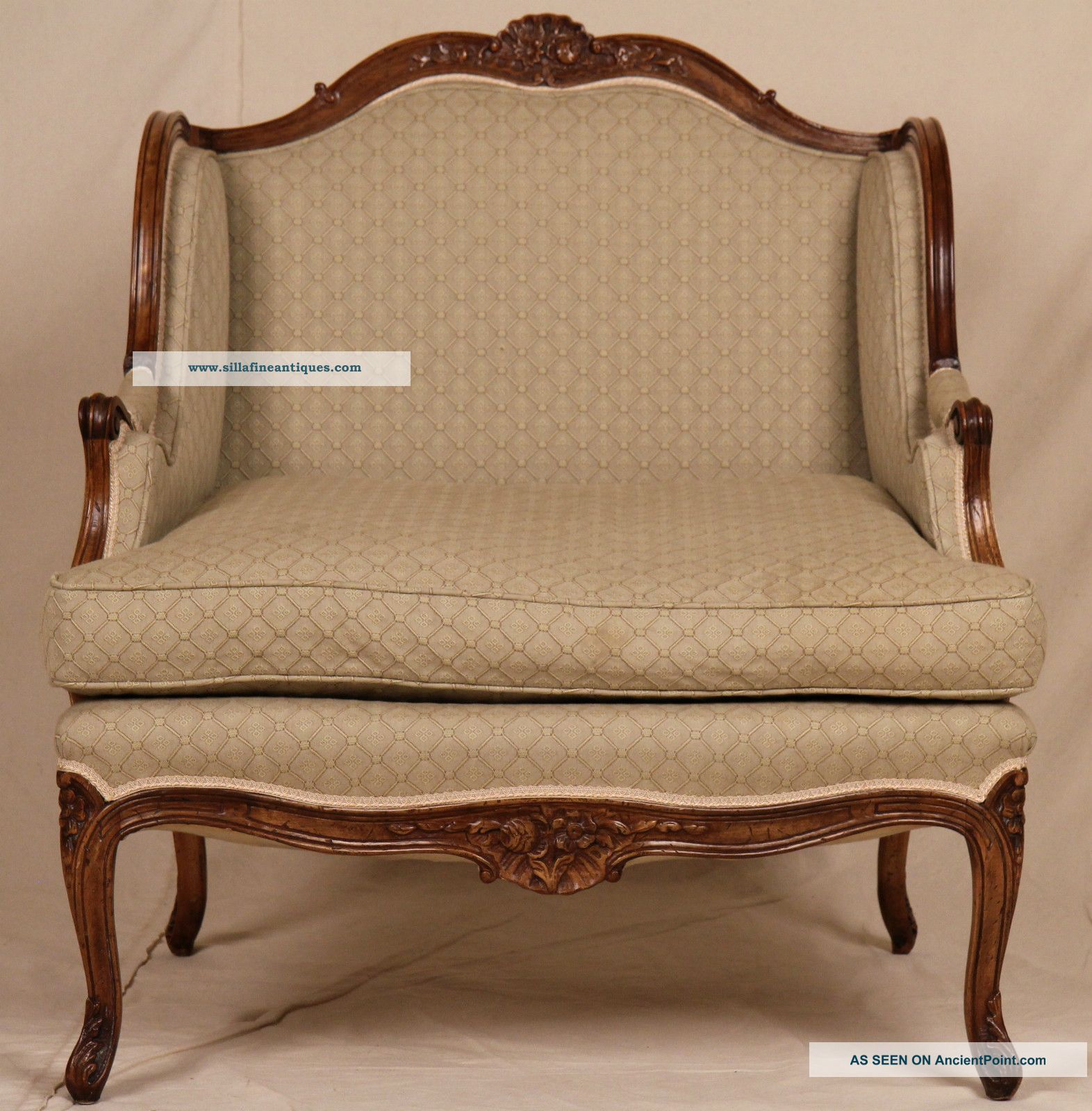 Early Louis Xv French Style Antique Carved Wingback Oversized Bergere Arm Chair 1800-1899 photo