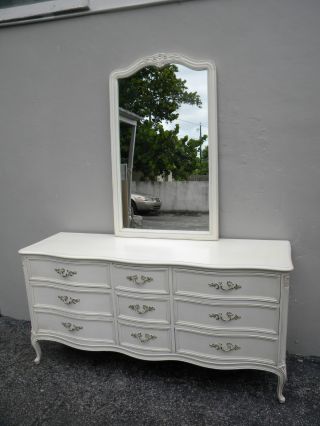 French Painted Serpentine Dresser With Mirror By Henredon 2353 photo