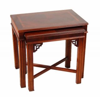 Lane Chippendale Mahogany Nesting Tables With Parquet Tops photo