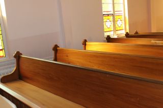Antique Oak 1901 Church Pews Benches 12 ' Kneeler Included photo