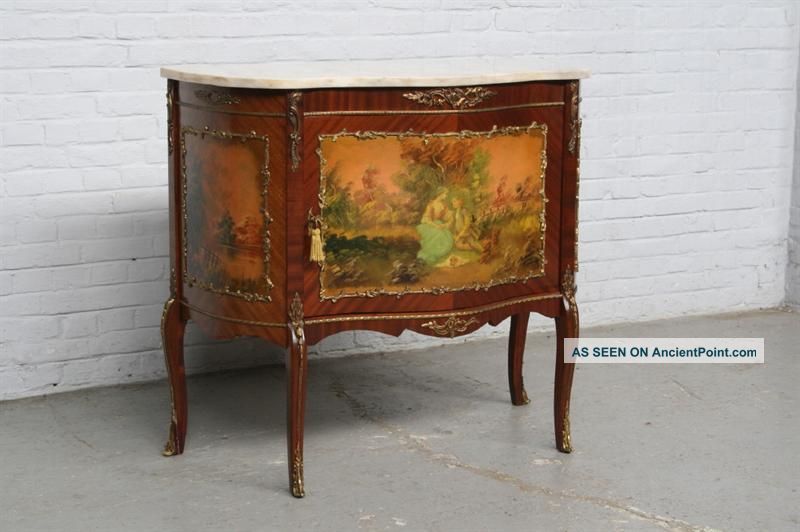 French Louis Xvi Walnut Chest With Decorative Painted Scenes 1900-1950 photo