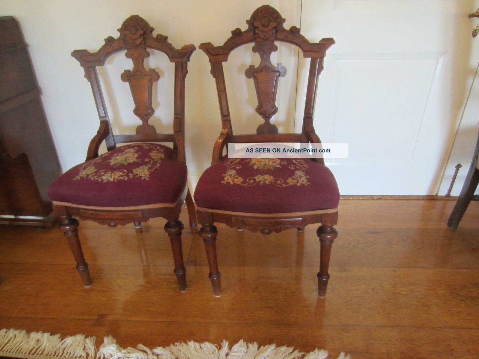 Pair Of Antique Victorian Walnut Sidechairs With Needlepoint Seats Circa 1875 1800-1899 photo