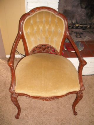 Circa 1920s Victorian Pierced Carved Arm Chair With Tufted Diamond Back. photo
