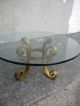 Mid - Century Gold - Leaf Glass Top Round Iron Coffee Table 1762 Post-1950 photo 3