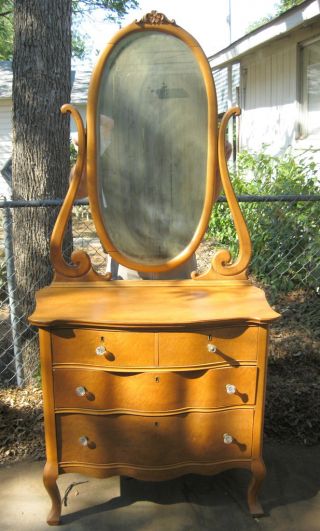 Gorgeous Birdseye Maple Serpentine Dresser & Mirror photo