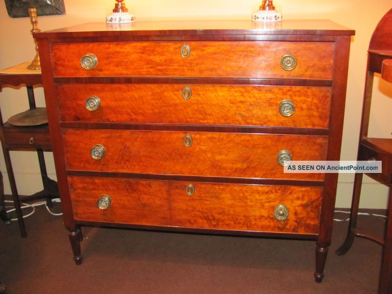 Antique American Federal Mahogany & Maple Chest Ca.  1810 1800-1899 photo