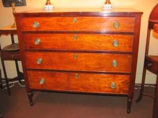 Antique American Federal Mahogany & Maple Chest Ca.  1810 photo