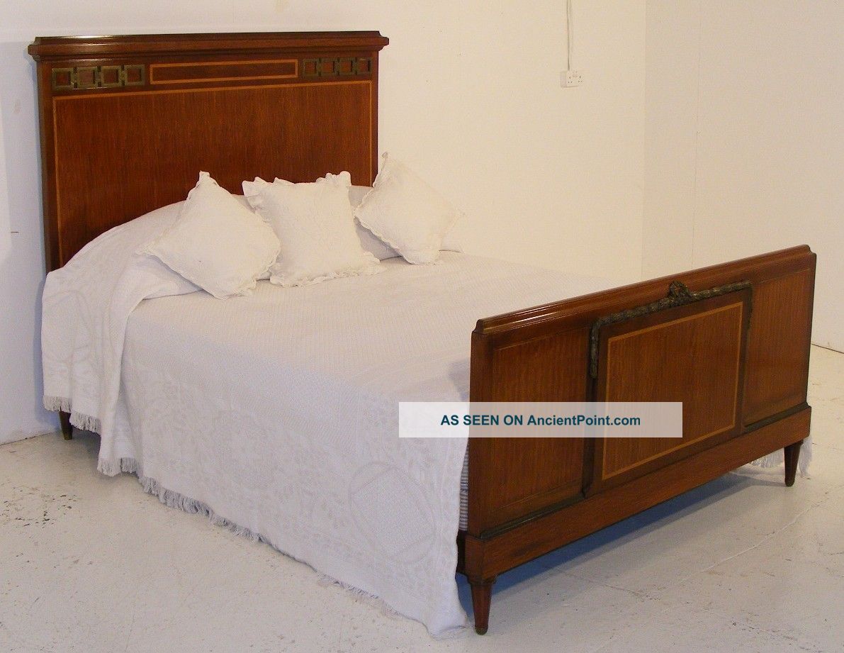 Good Quality Antique Mahogany Art Deco 5ft Bed With New Base & Mattress 1900-1950 photo