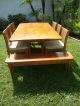 Solid Walnut Mid Century Drop Leaf Table,  6 Cane Back Chairs & 2 Hidden Benches Post-1950 photo 3