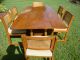 Solid Walnut Mid Century Drop Leaf Table,  6 Cane Back Chairs & 2 Hidden Benches Post-1950 photo 4
