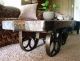 Vintage Industrial Aged Wood And Cast Iron Railroad Wheel Cart Coffee Table Post-1950 photo 1