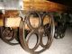 Vintage Industrial Aged Wood And Cast Iron Railroad Wheel Cart Coffee Table Post-1950 photo 2