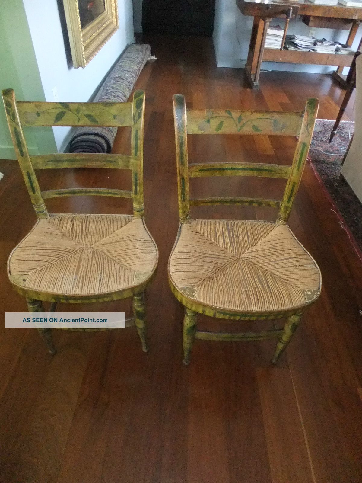 Pair,  Antique Mustard Painted Hitchcock Chairs,  C.  1840 - 60 1800-1899 photo
