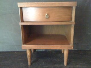 1961 Retro Walnut Nightstand With Drawer & Formica Top photo