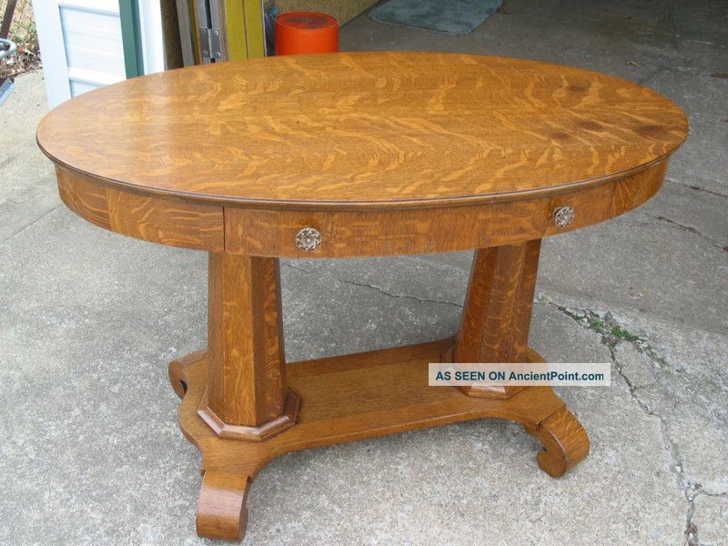 Quartersawn Oak Oval Double Pedestal Desk/library Table 1900-1950 photo
