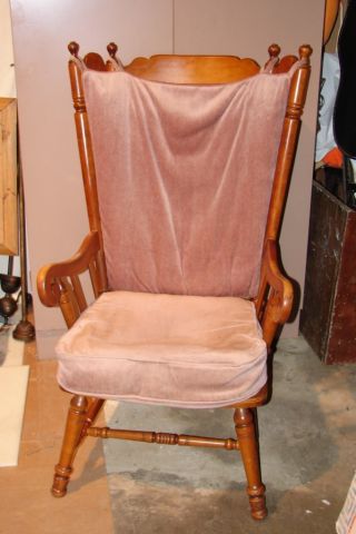 Antique Wooden Oak Wing Back Chair Curled Arms Cushions photo