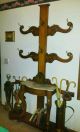 Antique Victorian Umbrella Stand Coat Rack Carved Mahogany Marble Shelf Drawer 1800-1899 photo 3