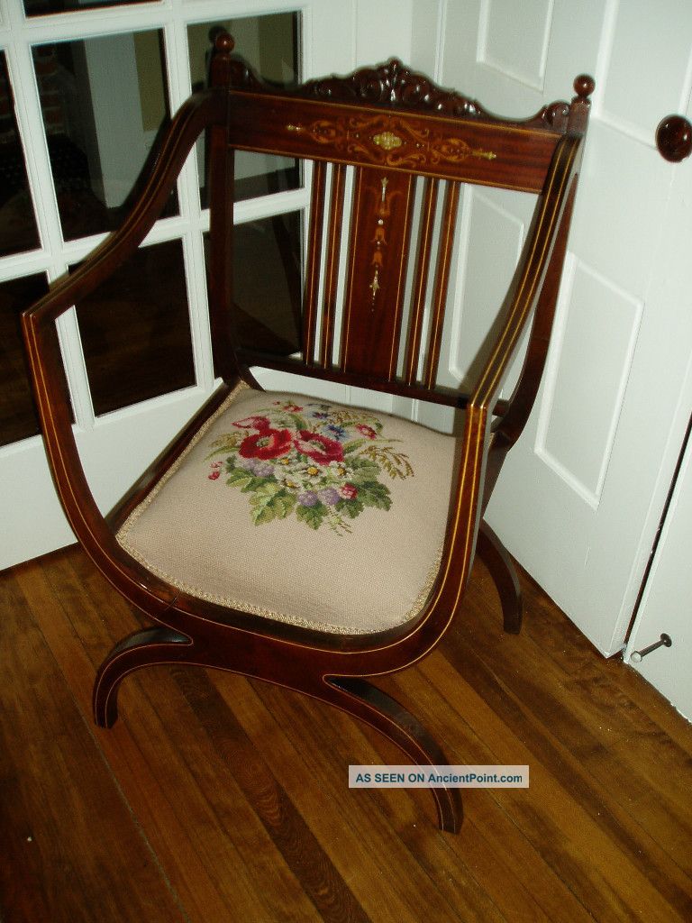 Gorgeous Antique Carved Victorian Parlour Chair W/mop And Marquetry Inlay 1800-1899 photo