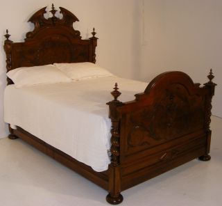 Good Quality Antique Walnut Louis Xiii 5ft Bed With New Base & Mattress photo
