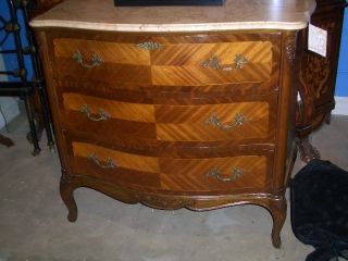 Antique Pair Of French Mahogany Marble Top Chest Of Drawers,  Commode With Desk photo