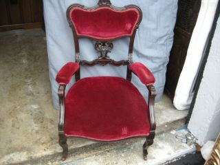 Pair Of Antique French Style English Mahogany Arm Chair With Fabric photo