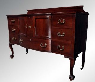15771 Antique Solid Mahogany Victorian Ball And Claw Sideboard - Massive photo