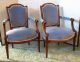 French Country Provincial Louis Xvi Style Carved Wood Arm Chairs Upholstered 1900-1950 photo 1