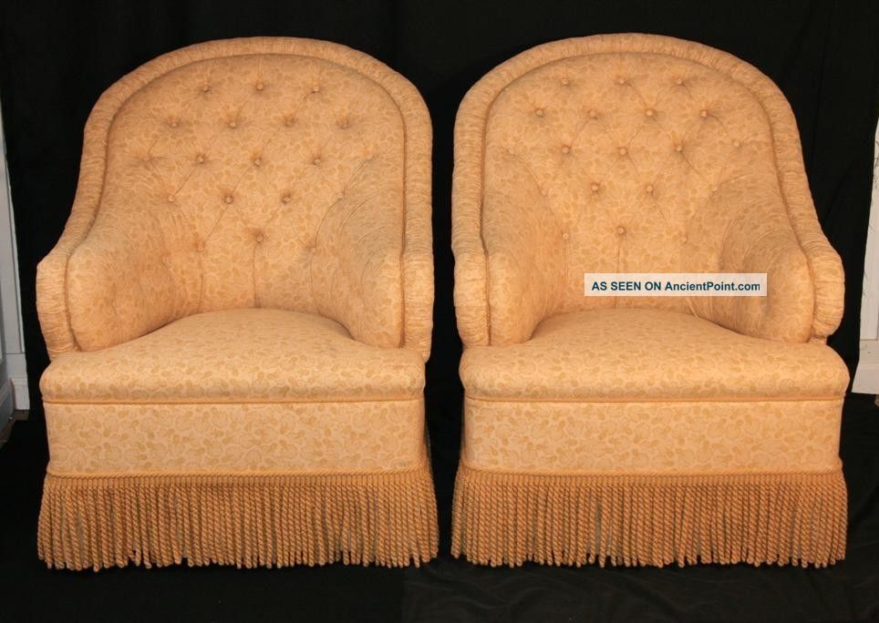 Pair George Smith Markham Tufted & Skirted Upholstered Arm Chairs Baker Quality Post-1950 photo