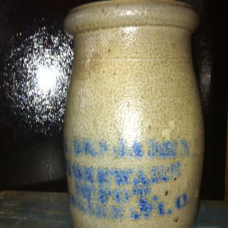 Stoneware Crock Jar Cobalt Jas Hamilton Stoneware Depot Cincinatti,  Oh photo