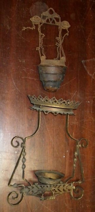 Antique Ornate Victorian Metal Frame Parlor Hanging Lamp photo