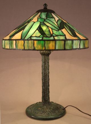 Duffner & Kimberly Bamboo Leaded Stained Glass Lamp photo