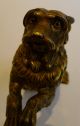 Antique English Gilded Brass Figural Inkwell - Dog With Glass Eyes Metalware photo 2