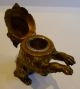 Antique English Gilded Brass Figural Inkwell - Dog With Glass Eyes Metalware photo 3