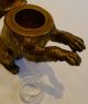 Antique English Gilded Brass Figural Inkwell - Dog With Glass Eyes Metalware photo 5