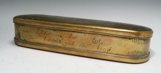 18th Century Dutch Brass Incised Tobacco Box With Religious Scene photo