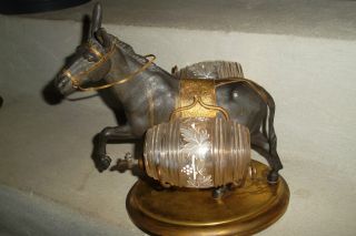Antique Big French Cellan With Liqueur Metalware A Donkey,  Glass Enamelled photo