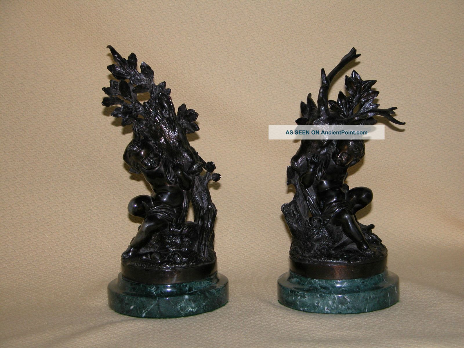 Pair Dark Bronze Spelter Figures Metalware photo