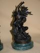 Pair Dark Bronze Spelter Figures Metalware photo 2