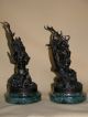 Pair Dark Bronze Spelter Figures Metalware photo 3