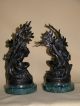 Pair Dark Bronze Spelter Figures Metalware photo 4